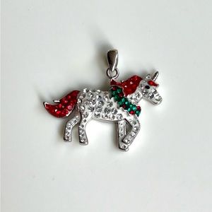 holiday unicorn sterling silver and crystals pendant